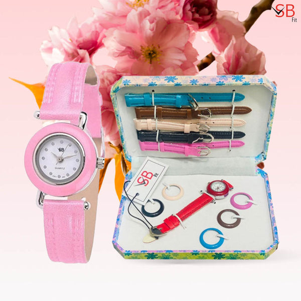 Interchangeable 6 Straps & 21 Straps Set Watch For Girls With Various Different Styles SB FIT®